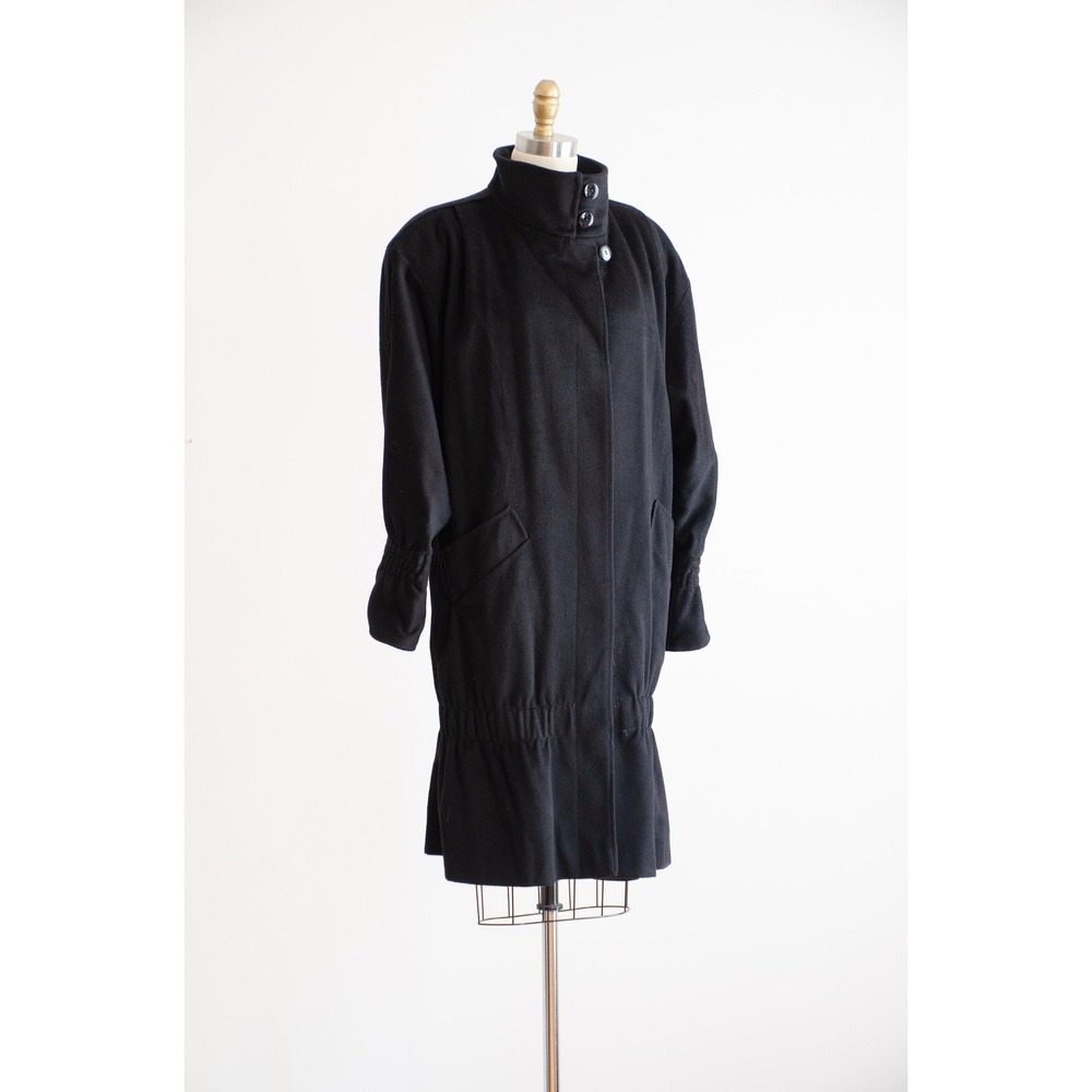 black wool coat 80s vintage Portrait 20s style cocoon coat - Picture 4 of 6